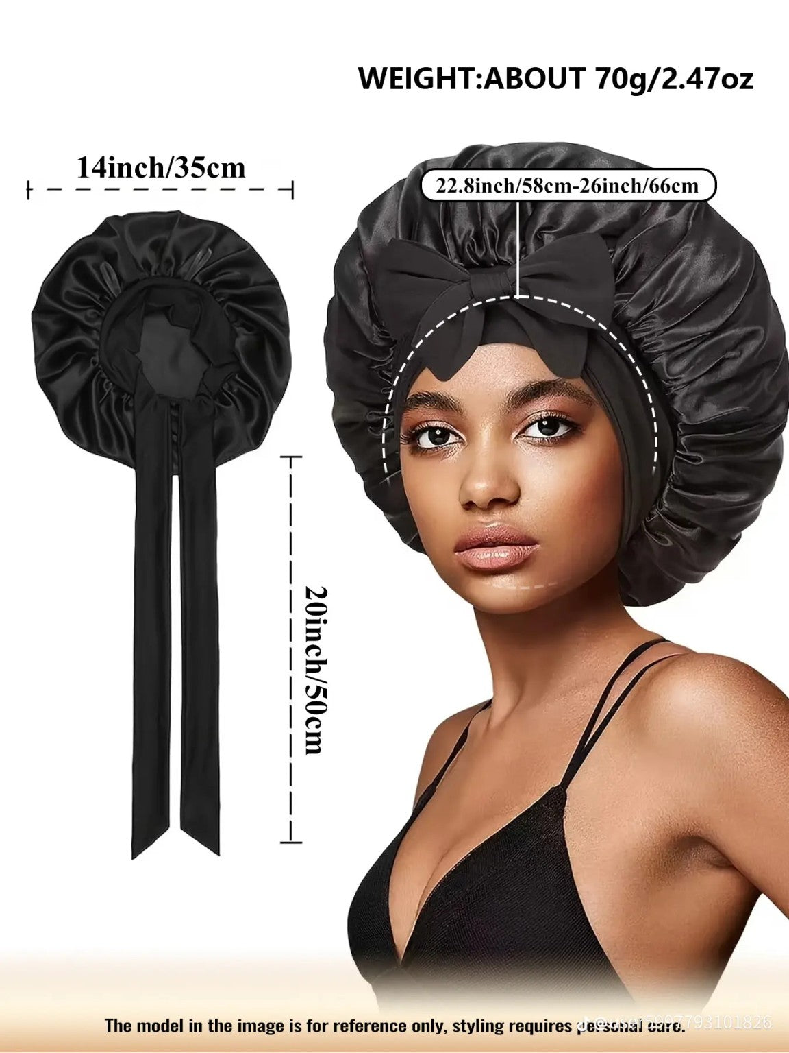 Bonnet satin noir NUVÉA et dimensions